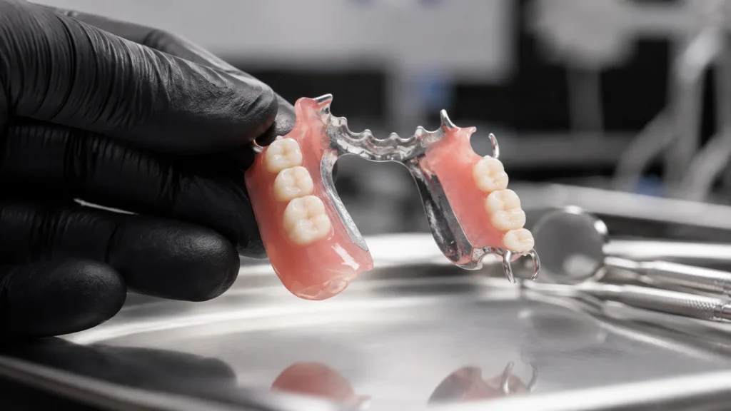 Te falta uno o varios dientes Conoce la placa estetica dental - placa estetica dental en acrilico con metal - Be Dharma Dental