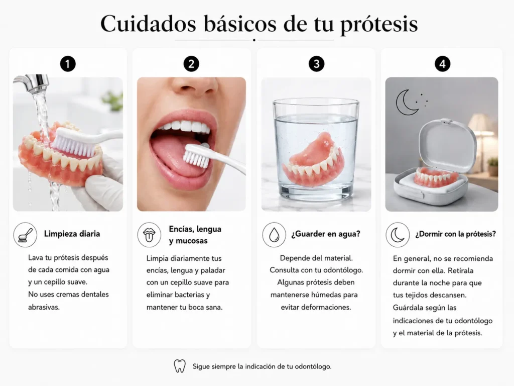 Caja de dientes conoce las alternativas para volver a sonreír -cuidados basicos de tu protesis - Be Dharma Dental